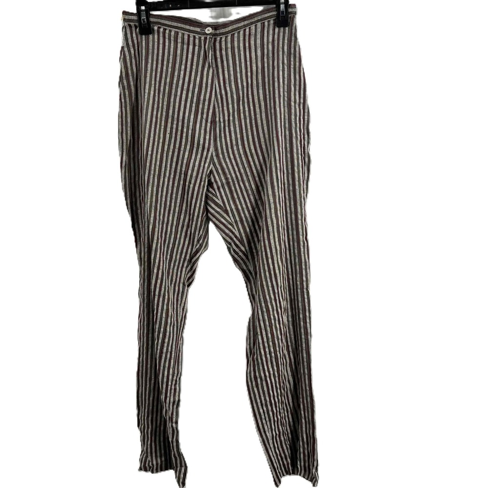Blunauta Blue Striped Silk Button Closure High Rise Wide Leg Pants Womens 10‎